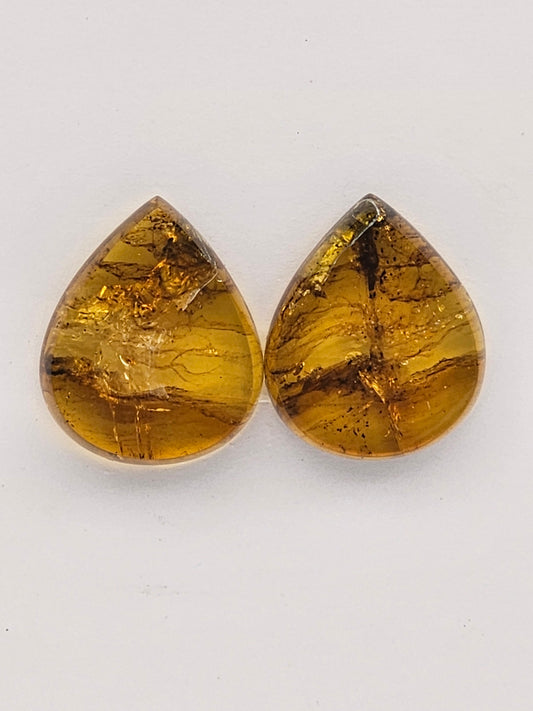 Amber authentic cabochon pair large