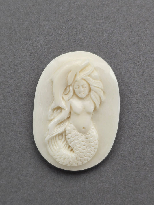 Mermaid Bone Carving Cabochon