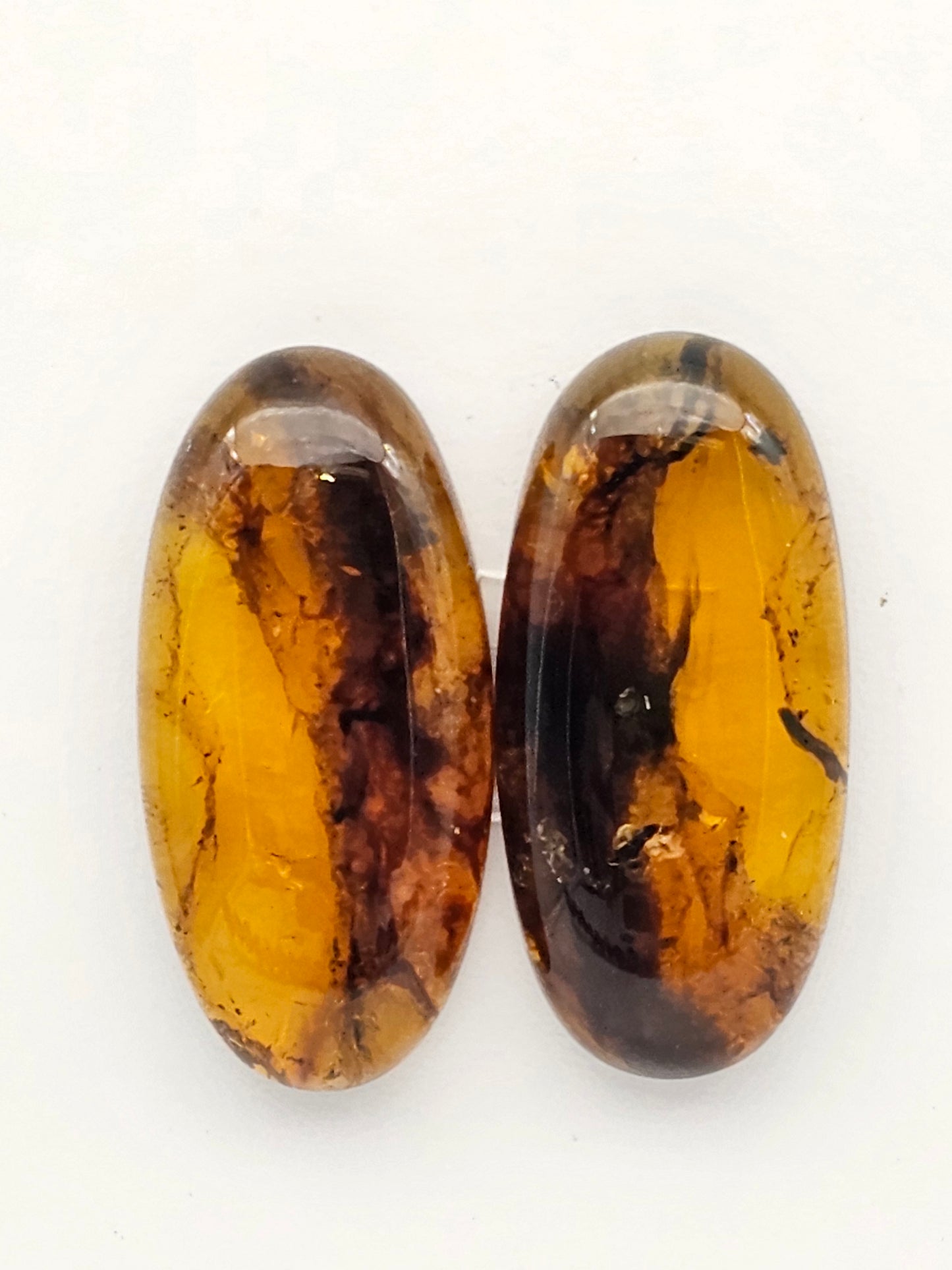 Amber authentic cabochon pair large