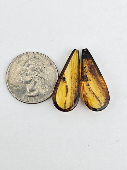 Amber authentic cabochon pair large