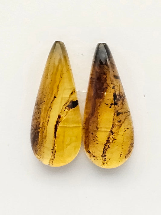 Amber authentic cabochon pair large