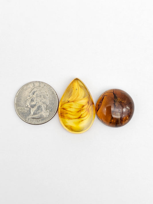 Amber authentic cabochon set large