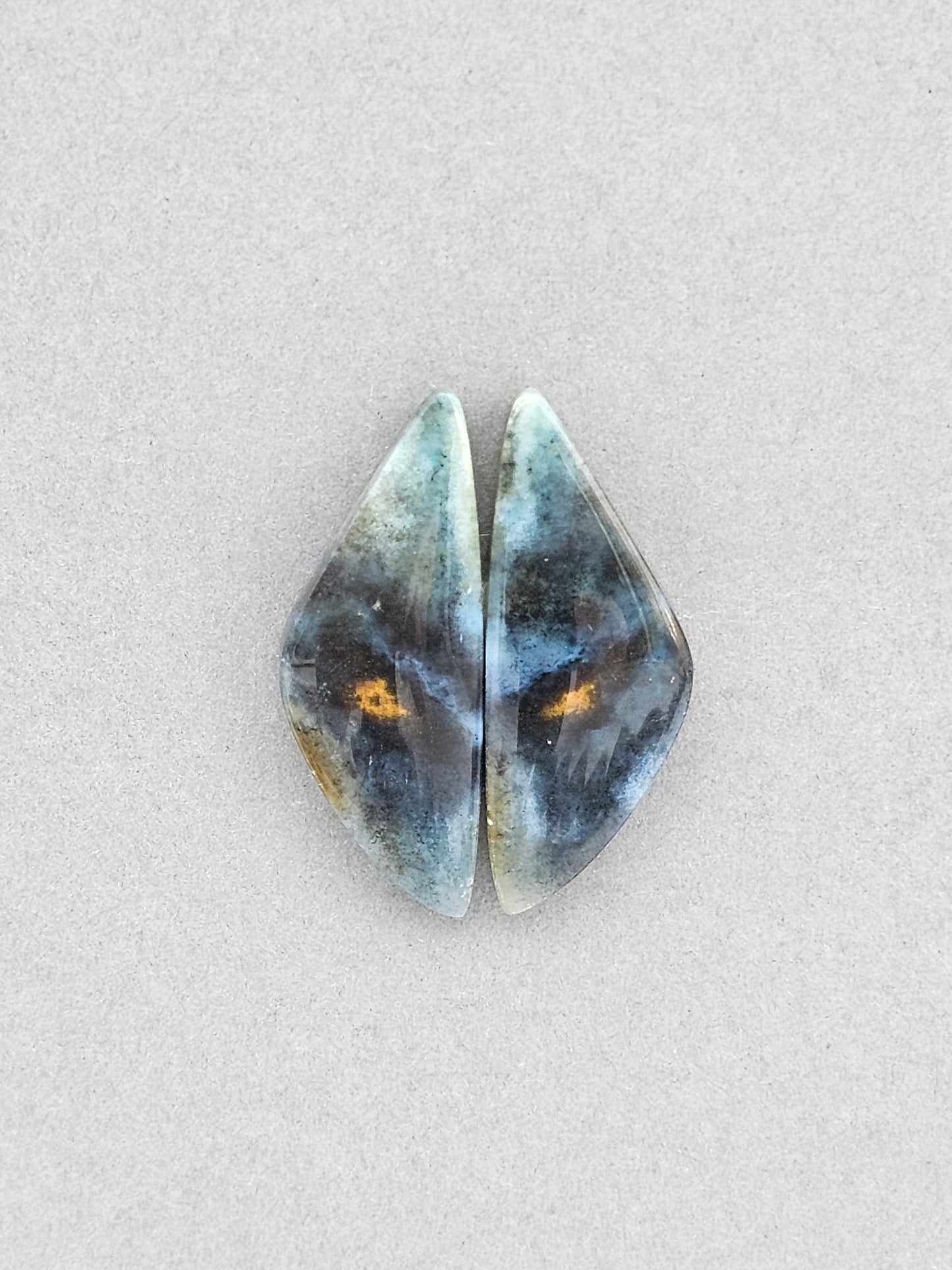 Blue opalized petrified wood Cabochon Pair
