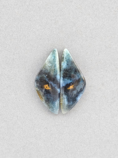 Blue opalized petrified wood Cabochon Pair