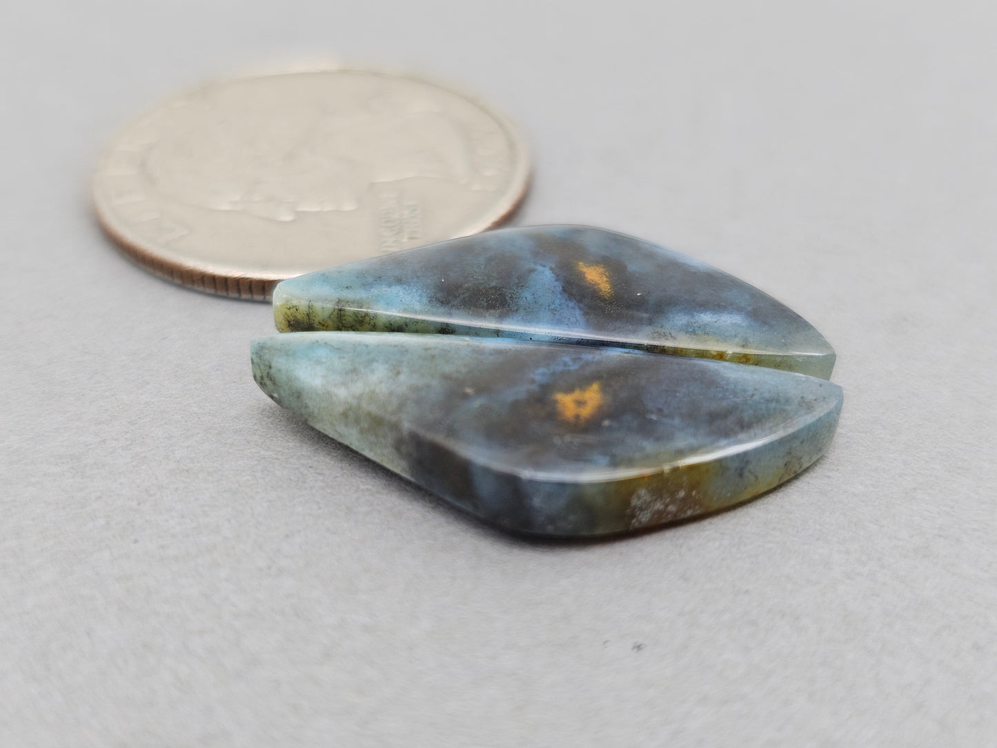 Blue opalized petrified wood Cabochon Pair