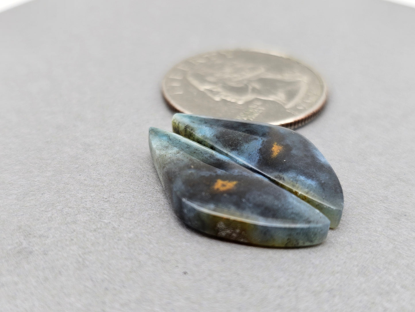 Blue opalized petrified wood Cabochon Pair