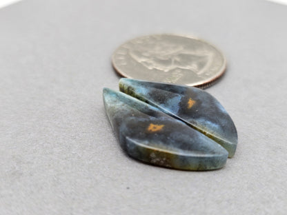 Blue opalized petrified wood Cabochon Pair