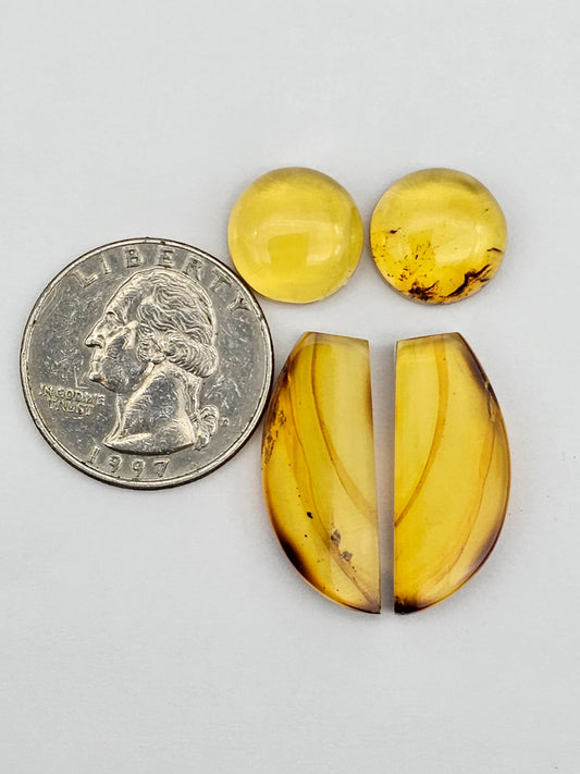 Amber authentic cabochon pair lot