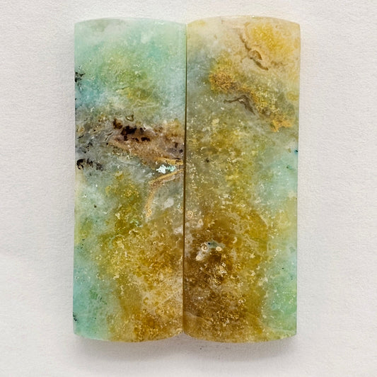 Blue Opal Petrified Wood Cabochon Pair