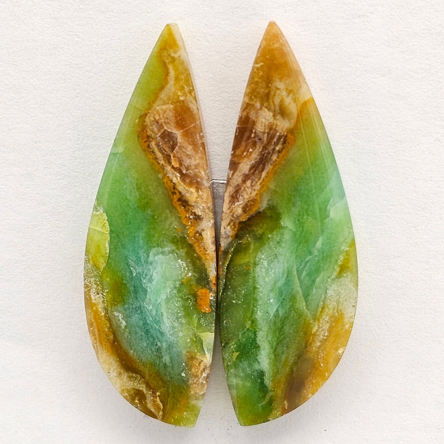 Blue Opal Petrified Wood Cabochon Pair