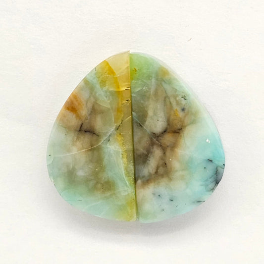 Blue Opal Petrified Wood Cabochon Pair
