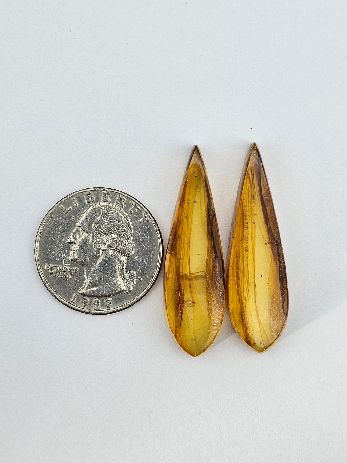 Amber authentic cabochon pair large