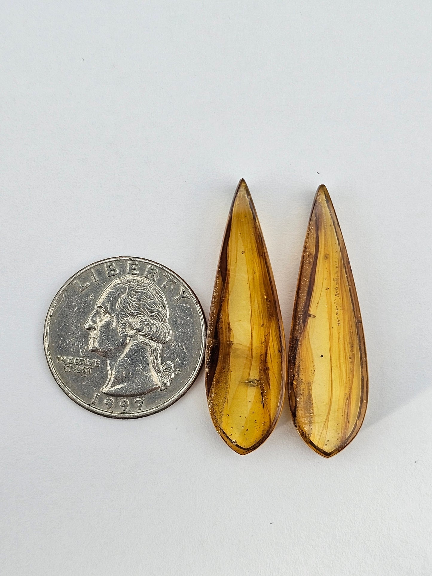 Amber authentic cabochon pair large