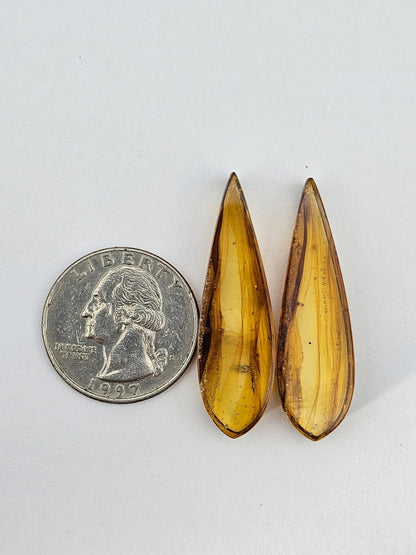 Amber authentic cabochon pair large
