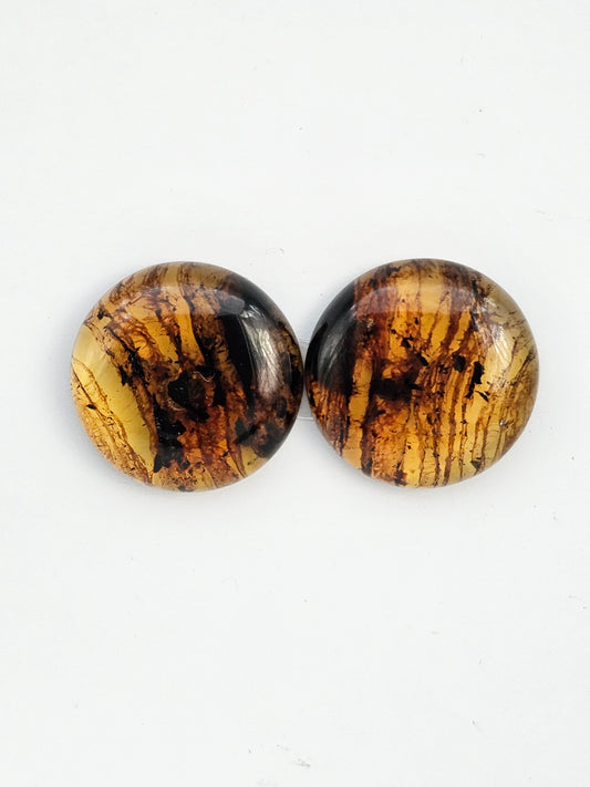 Amber authentic cabochon pair large
