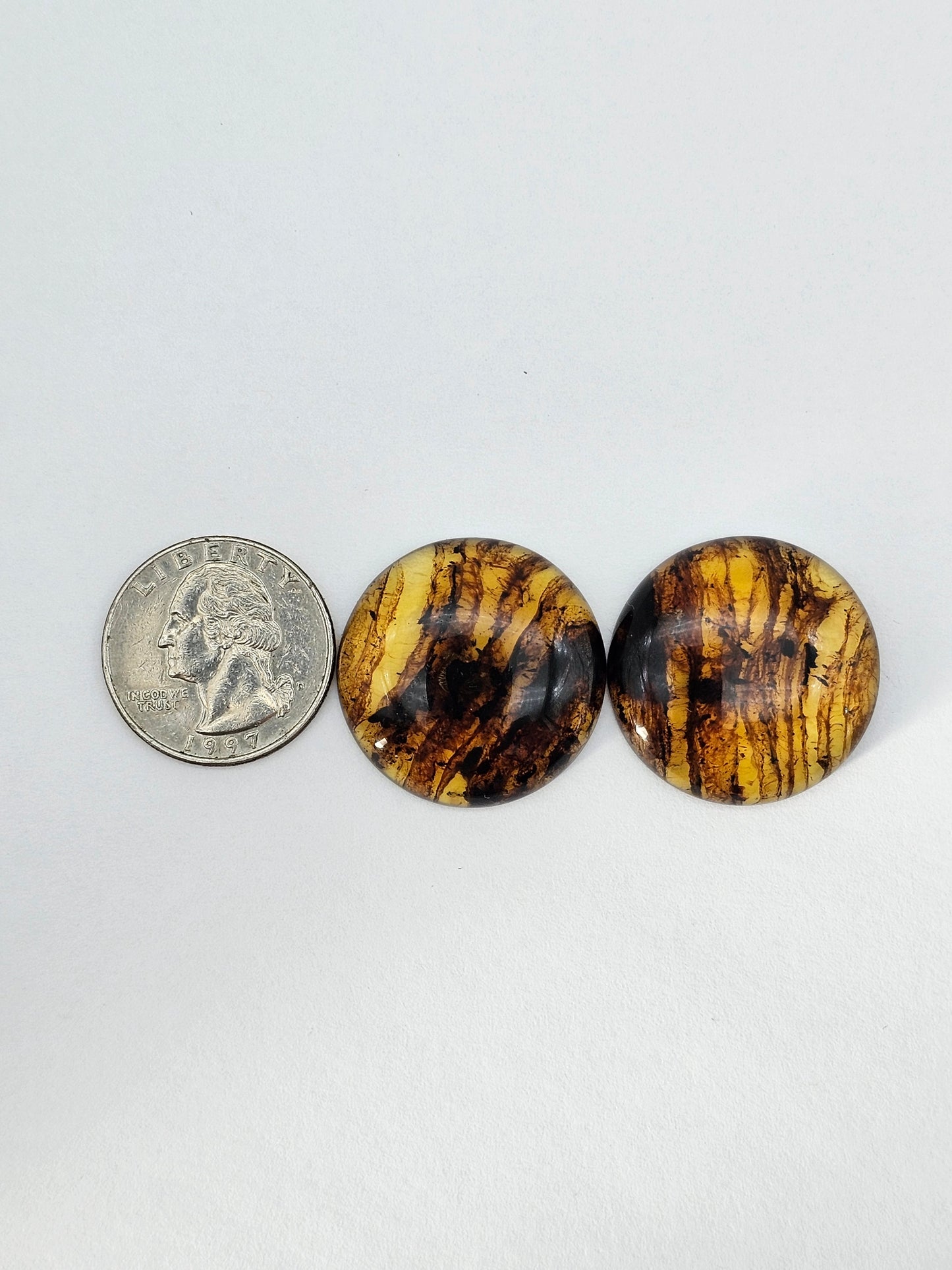 Amber authentic cabochon pair large