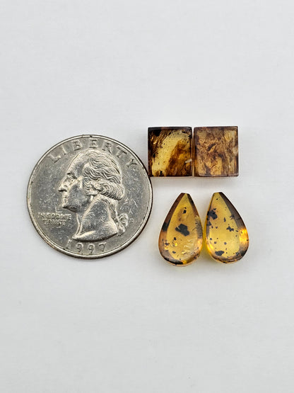Amber authentic cabochon pair lot