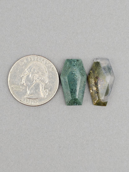 Moss agate coffin cabochon set