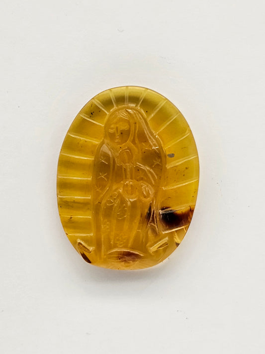 Amber authentic Virgin Mary carved cabochon large