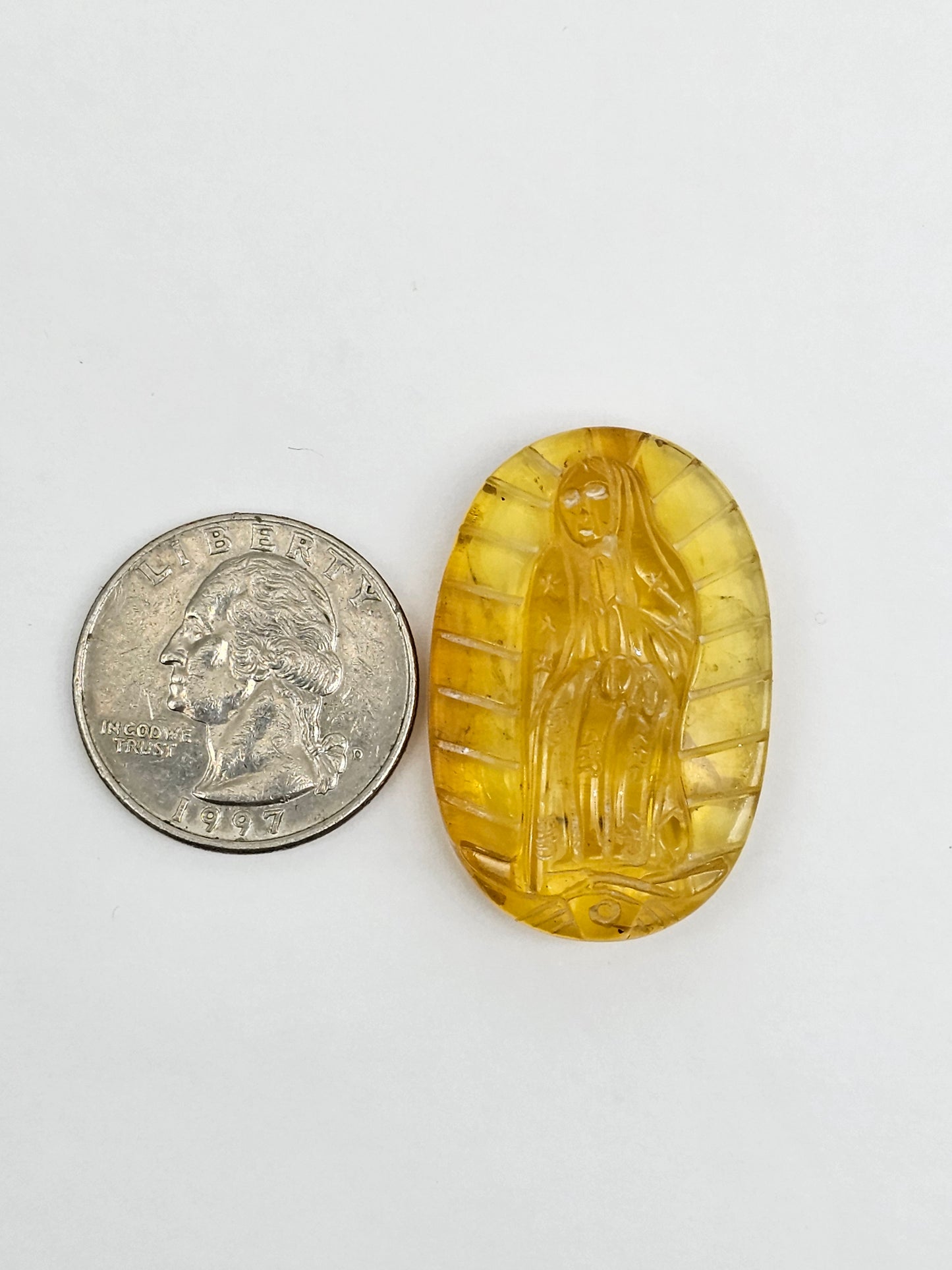 Amber authentic Virgin Mary carved cabochon large