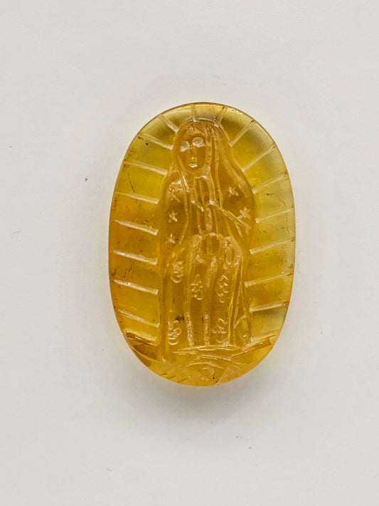 Amber authentic Virgin Mary carved cabochon large