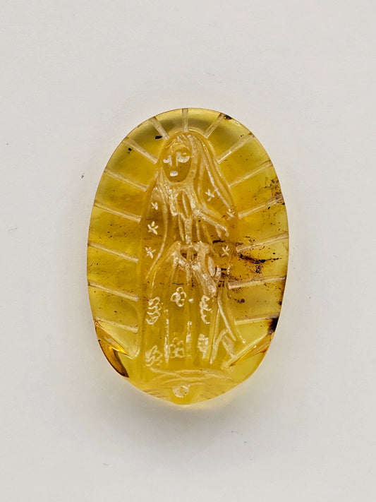 Amber authentic Virgin Mary carved cabochon large