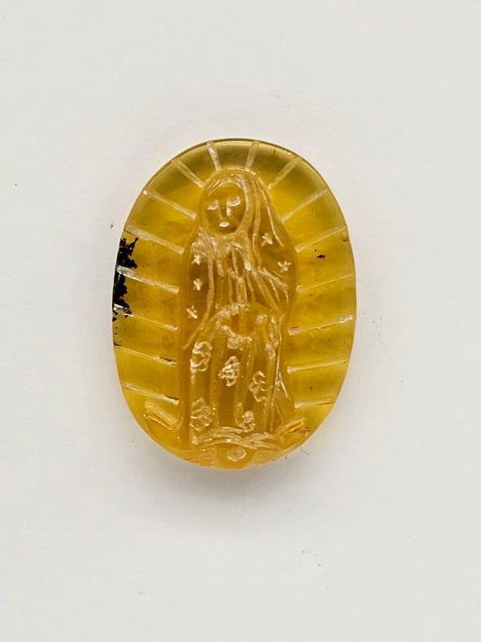 Amber authentic Virgin Mary carved cabochon large