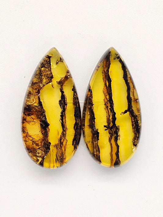 Amber authentic cabochon pair large