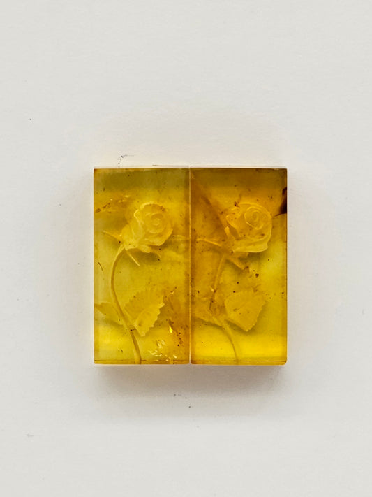 Amber authentic intaglio cabochon pair large