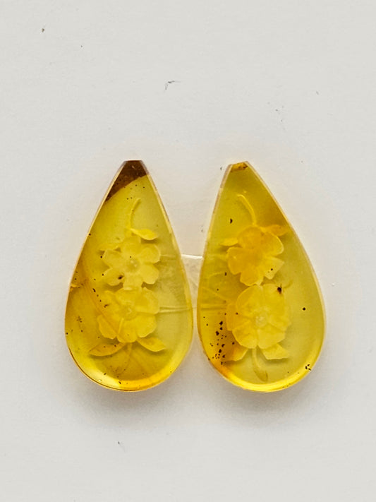 Amber authentic intaglio cabochon pair large
