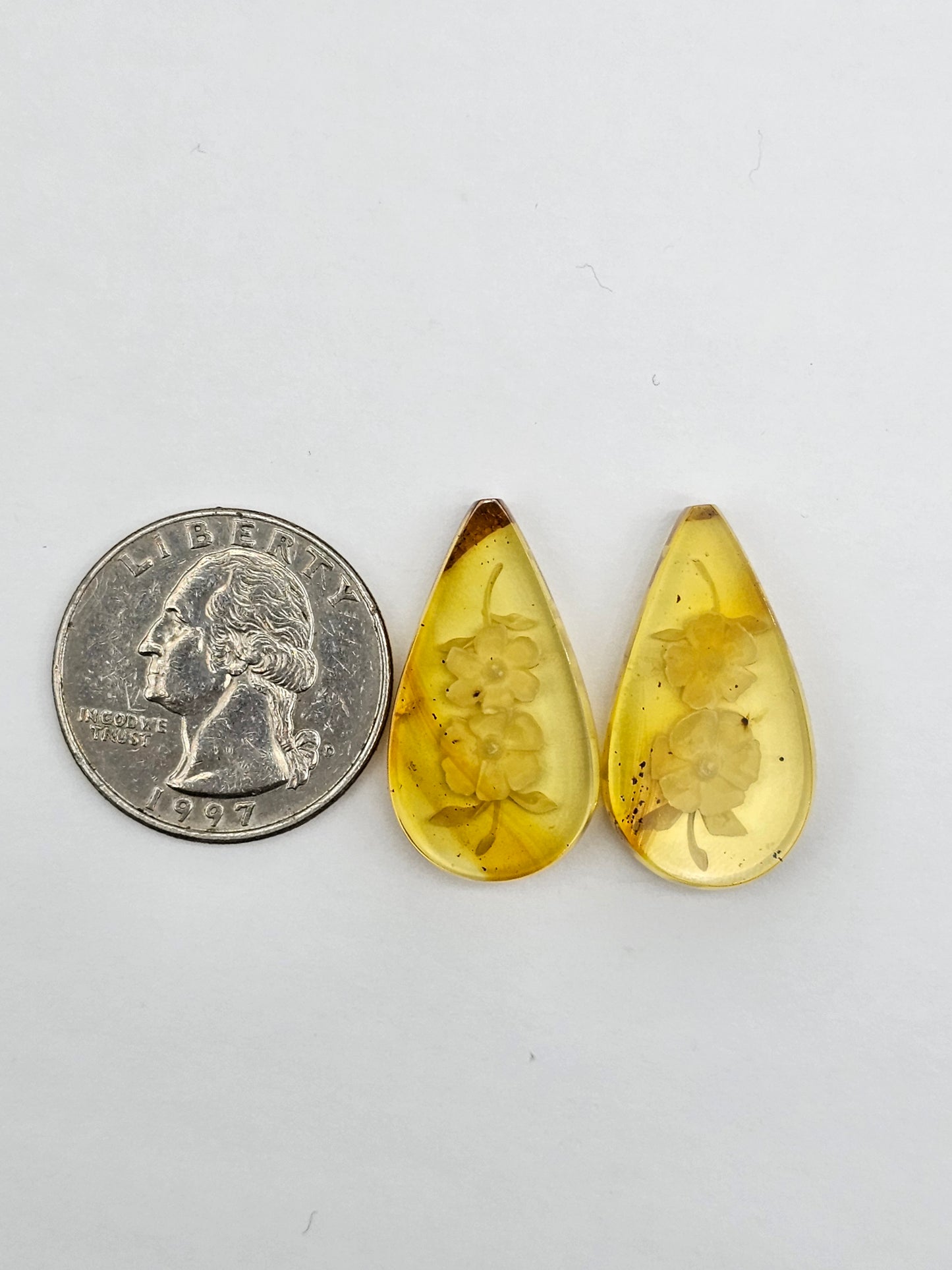 Amber authentic intaglio cabochon pair large
