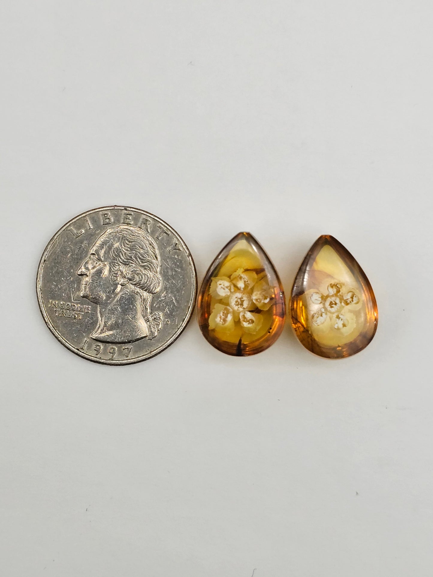 Amber authentic intaglio cabochon pair large