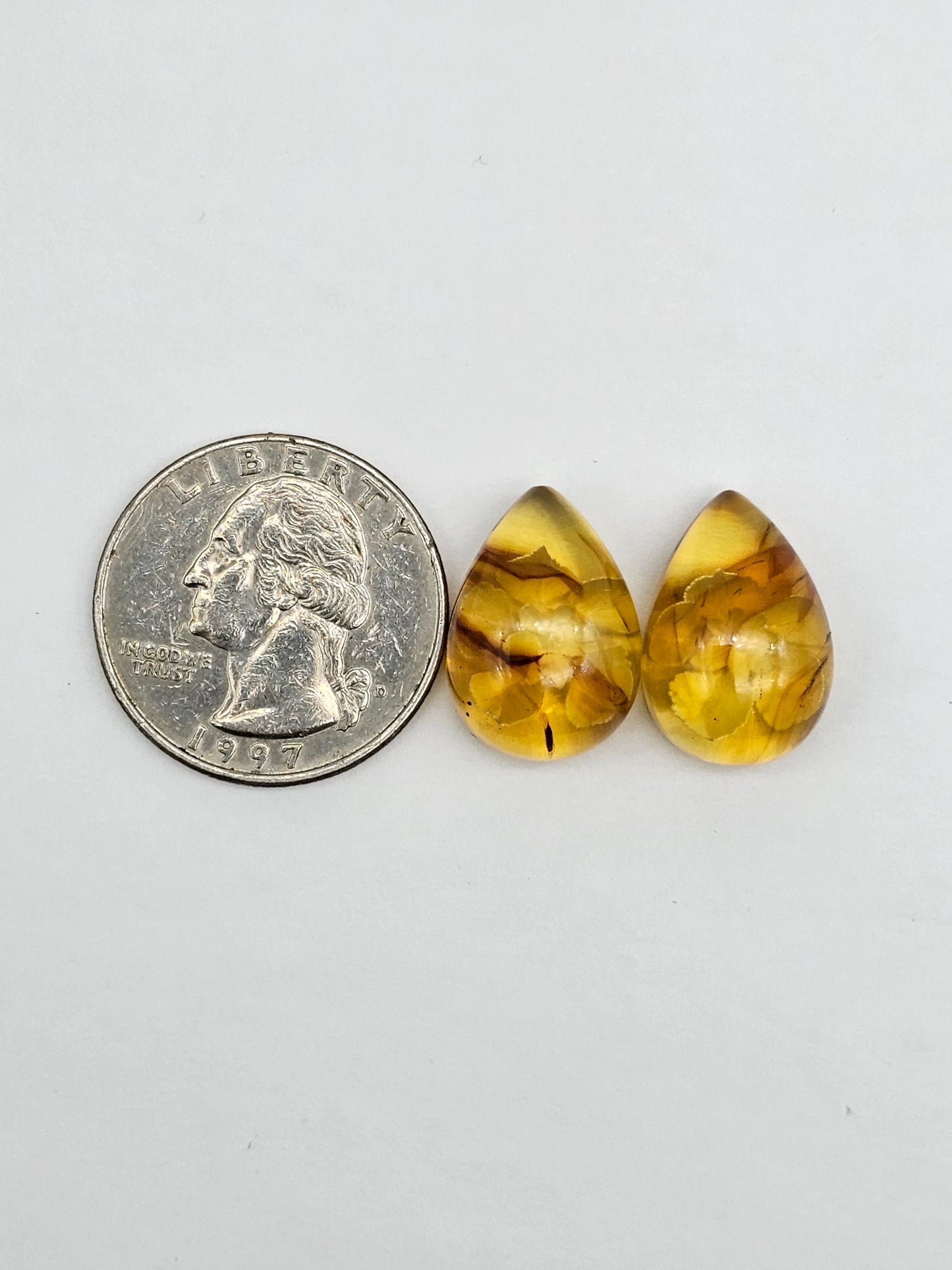 Amber authentic intaglio cabochon pair large