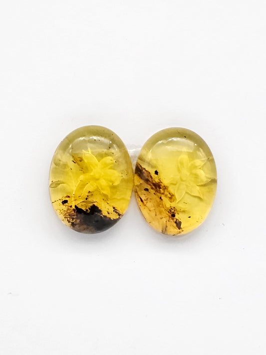 Amber authentic intaglio cabochon pair large