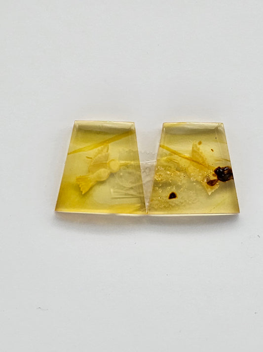 Amber authentic intaglio cabochon pair large