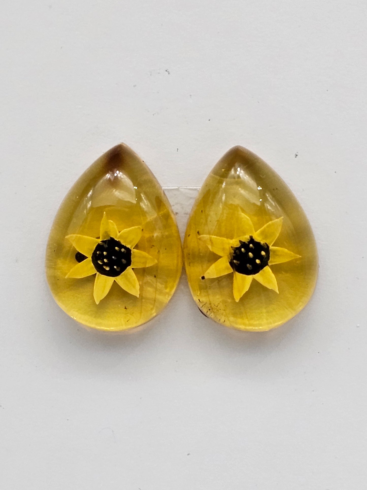 Amber authentic intaglio cabochon pair large