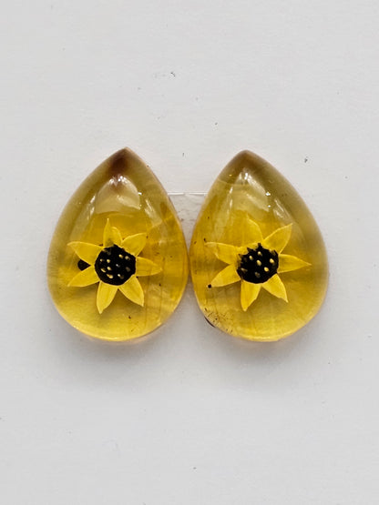 Amber authentic intaglio cabochon pair large