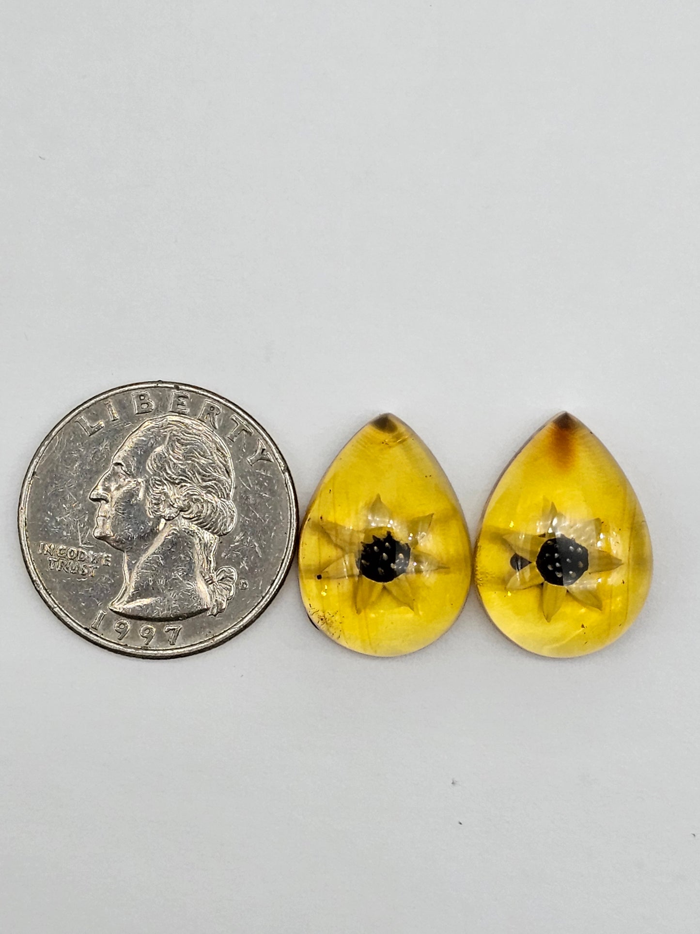 Amber authentic intaglio cabochon pair large