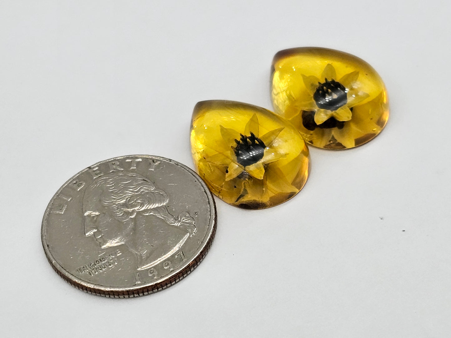 Amber authentic intaglio cabochon pair large