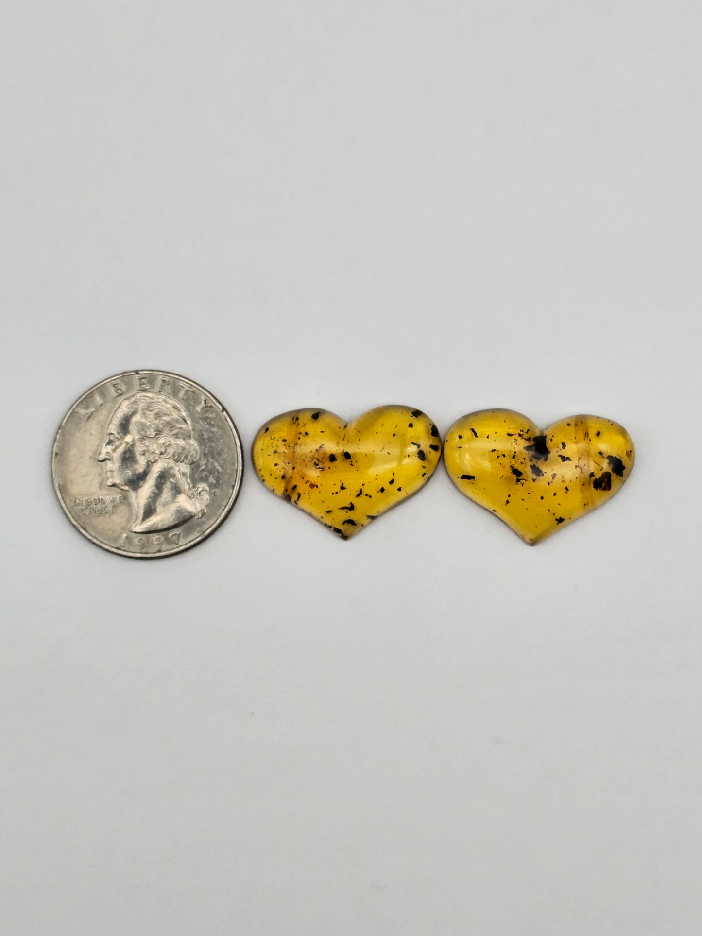 Amber authentic heart cabochon pair large