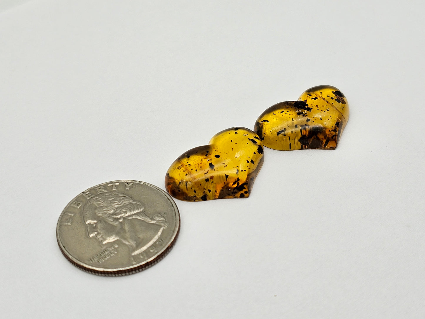 Amber authentic heart cabochon pair large