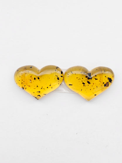 Amber authentic heart cabochon pair large