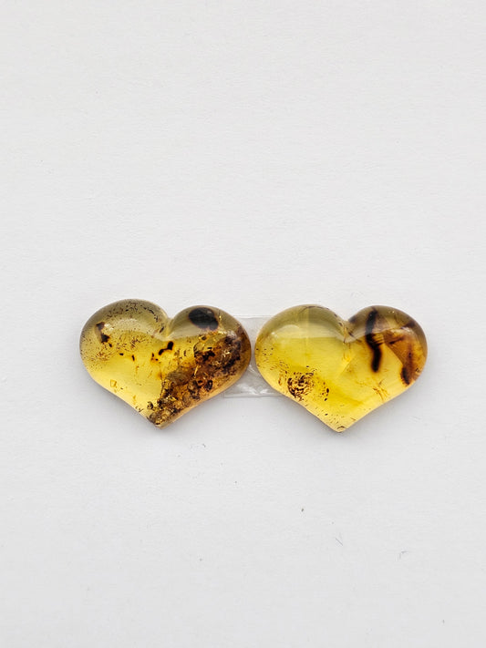 Amber authentic heart cabochon pair large