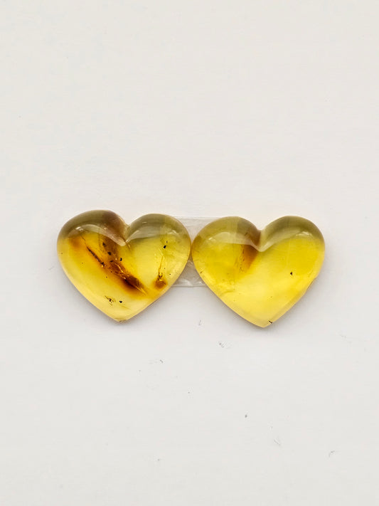 Amber authentic heart cabochon pair large