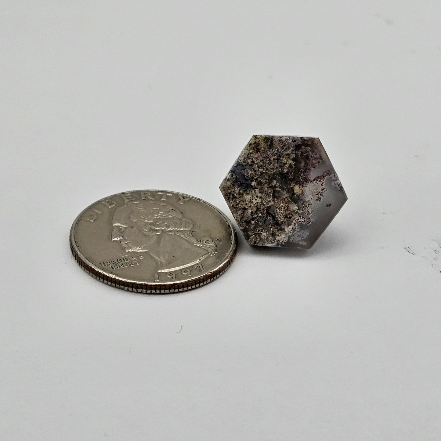 Moss agate high hexagon cabochon