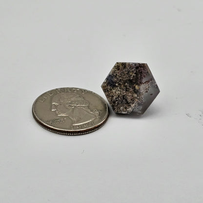 Moss agate high hexagon cabochon