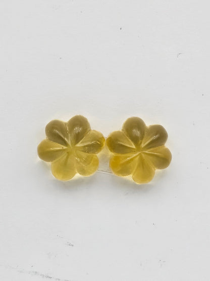 Amber authentic flower cabochon pair large