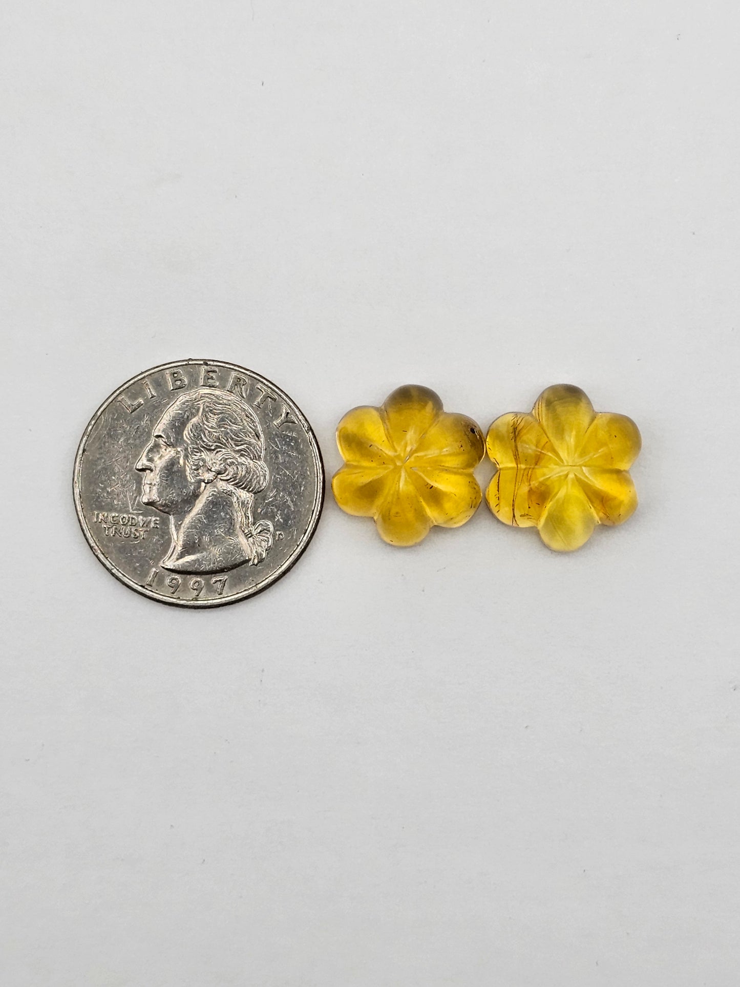 Amber authentic flower cabochon pair large