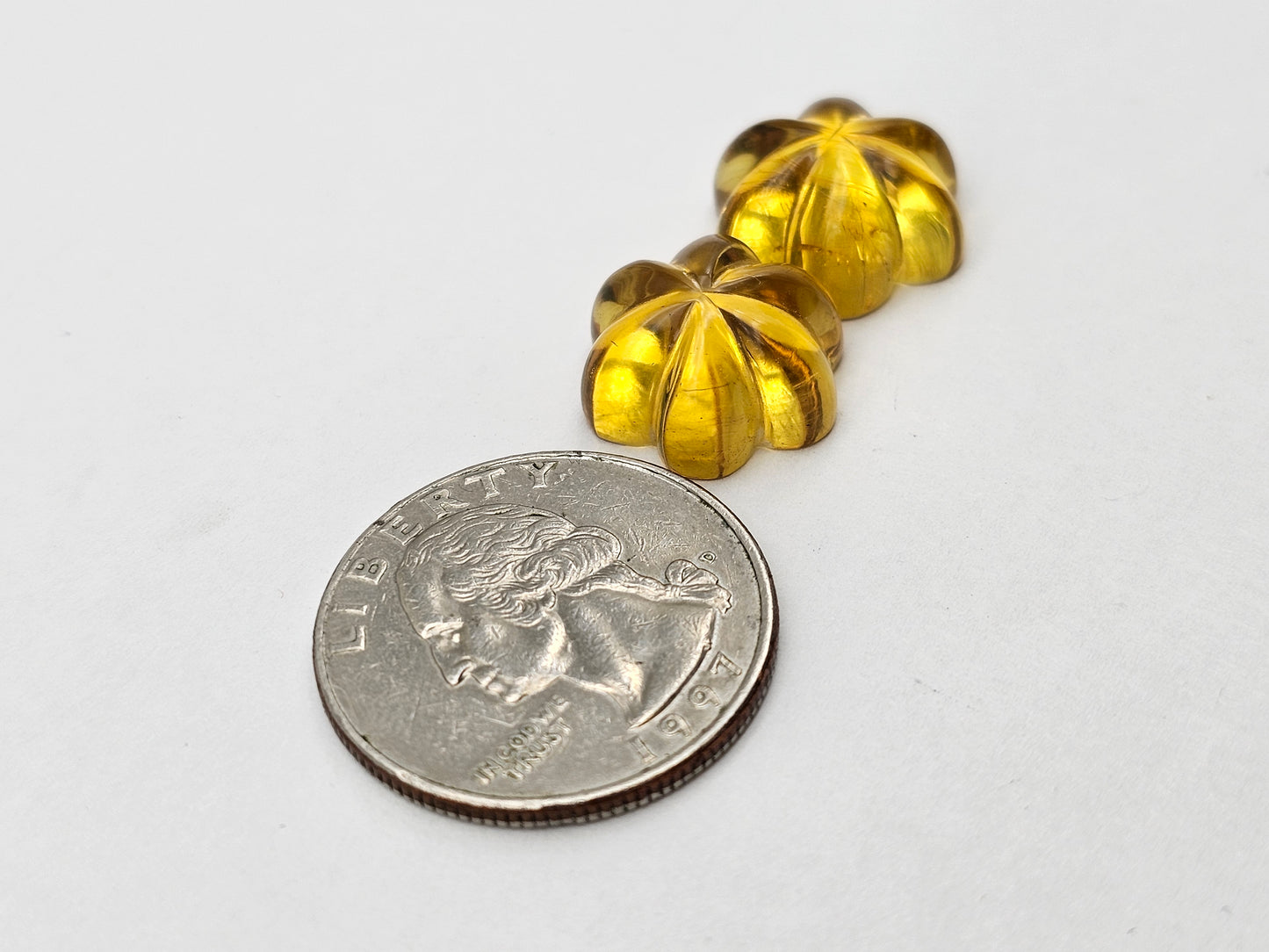 Amber authentic flower cabochon pair large