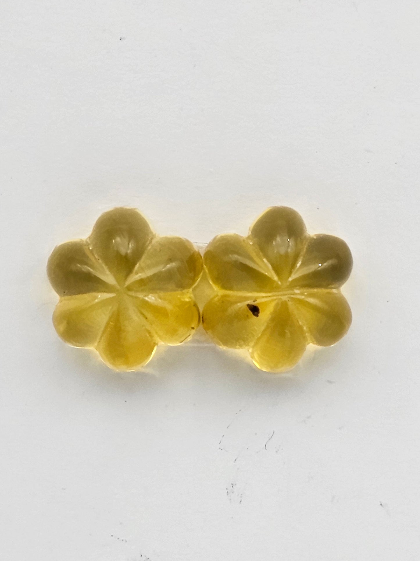 Amber authentic flower cabochon pair large
